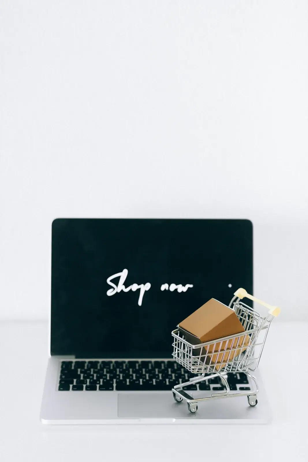 Ecommerce online shopping shown on a laptop with digital marketing elements