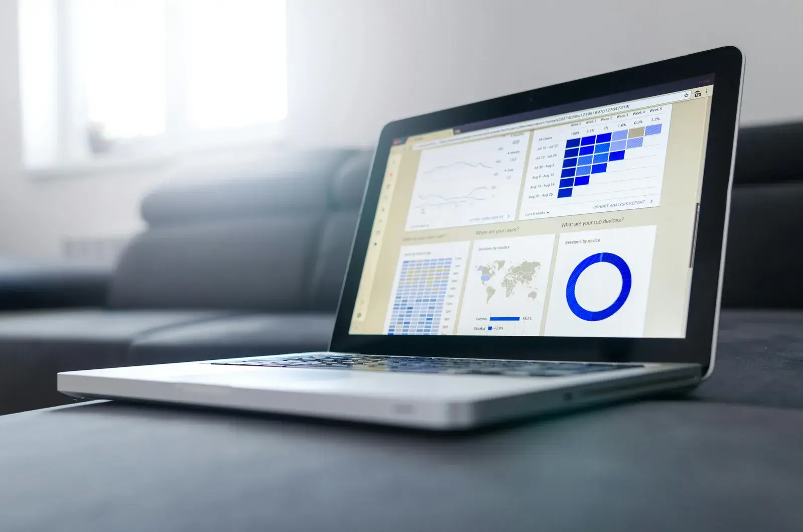 Close-up of laptop displaying SEO analytics dashboard